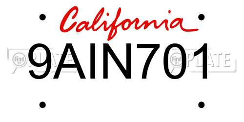 9AIN701 California License Plate