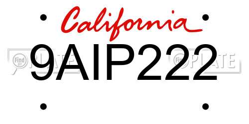 9AIP222 California License Plate