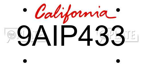 9AIP433 California License Plate