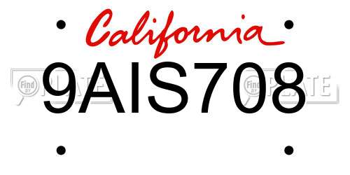 9AIS708 California License Plate