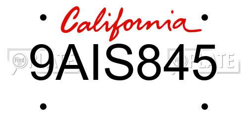 9AIS845 California License Plate