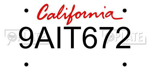 9AIT672 California License Plate
