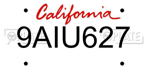 9AIU627 California License Plate