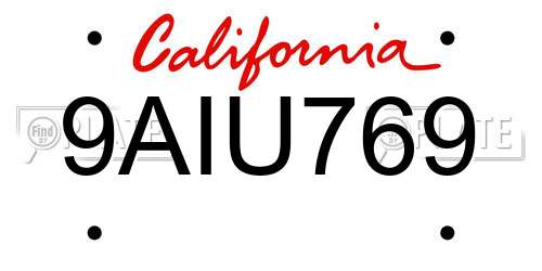 9AIU769 California License Plate
