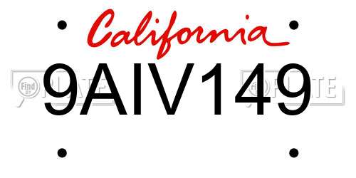 9AIV149 California License Plate