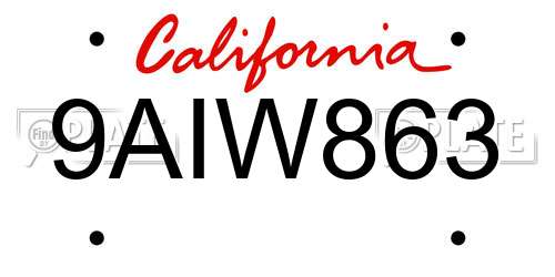 9AIW863 California License Plate