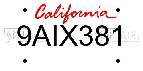 9AIX381 California License Plate