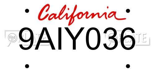 9AIY036 California License Plate
