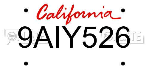 9AIY526 California License Plate