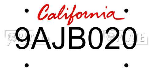 9AJB020 California License Plate