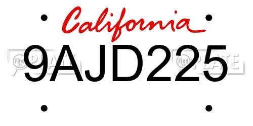 9AJD225 California License Plate