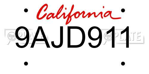 9AJD911 California License Plate