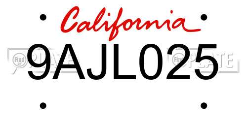 9AJL025 California License Plate
