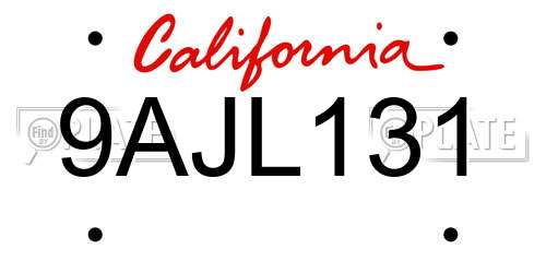 9AJL131 California License Plate