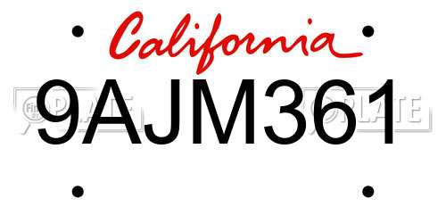 9AJM361 California License Plate