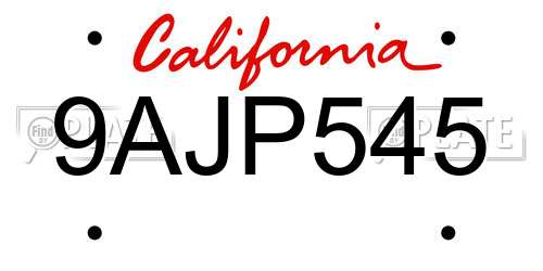 9AJP545 California License Plate