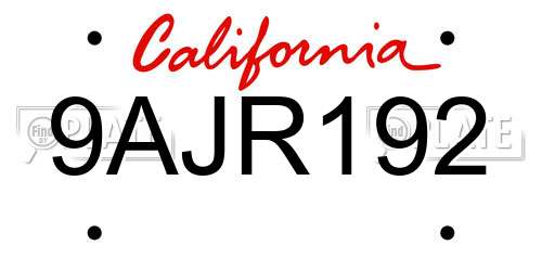 9AJR192 California License Plate