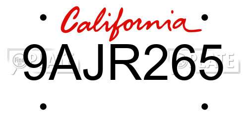 9AJR265 California License Plate