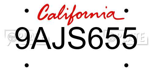 9AJS655 California License Plate