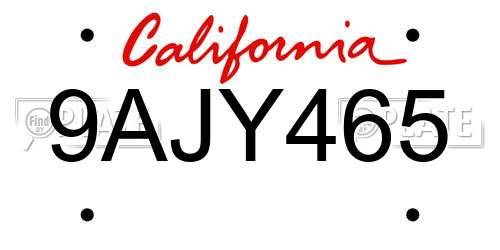 9AJY465 California License Plate