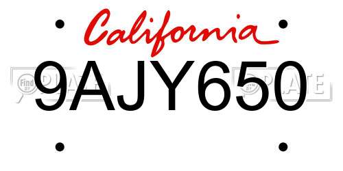 9AJY650 California License Plate