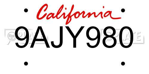 9AJY980 California License Plate