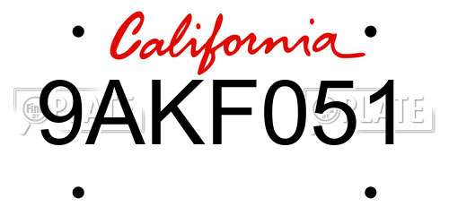 9AKF051 California License Plate