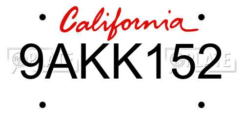 9AKK152 California License Plate