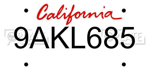 9AKL685 California License Plate