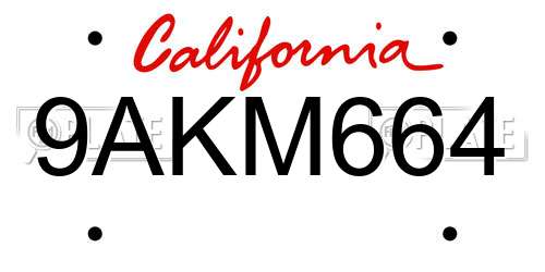 9AKM664 California License Plate
