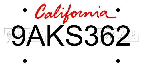 9AKS362 California License Plate