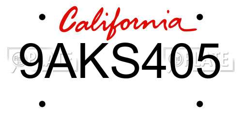 9AKS405 California License Plate