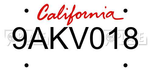 9AKV018 California License Plate