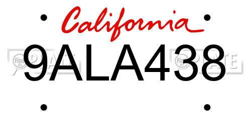 9ALA438 California License Plate