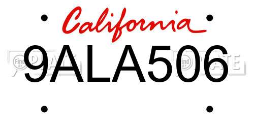 9ALA506 California License Plate