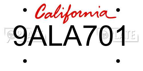 9ALA701 California License Plate