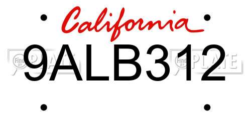 9ALB312 California License Plate