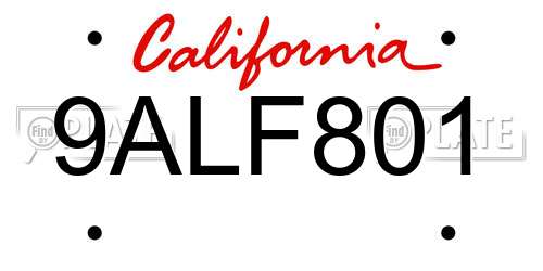 9ALF801 California License Plate