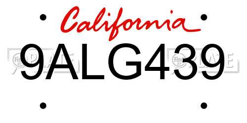 9ALG439 California License Plate