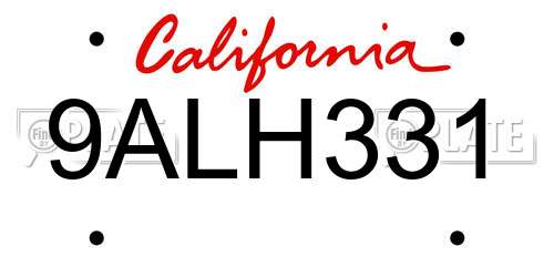 9ALH331 California License Plate