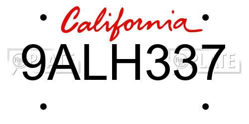 9ALH337 California License Plate