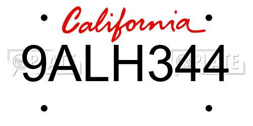 9ALH344 California License Plate