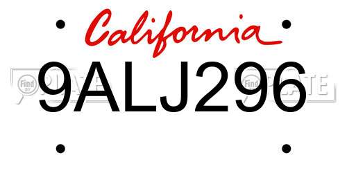 9ALJ296 California License Plate