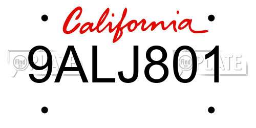 9ALJ801 California License Plate
