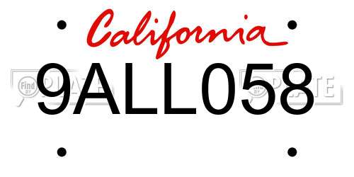 9ALL058 California License Plate