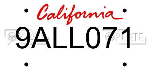 9ALL071 California License Plate