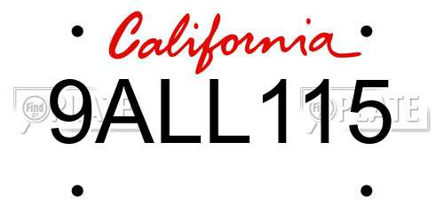 9ALL115 California License Plate