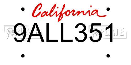 9ALL351 California License Plate