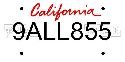9ALL855 California License Plate