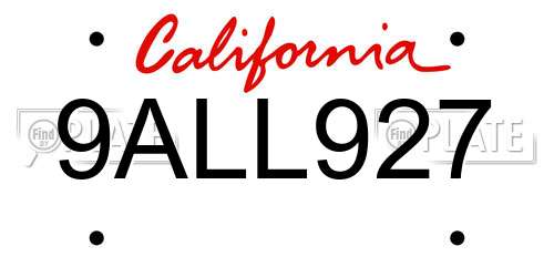 9ALL927 California License Plate